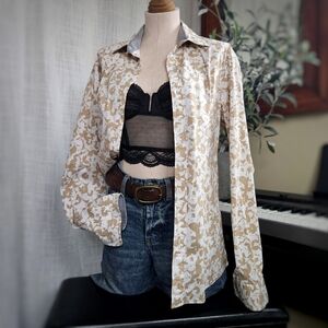 Micheal Kors | 100% Cotton | Slim Fit | Button Up | Beige White Floral | Medium